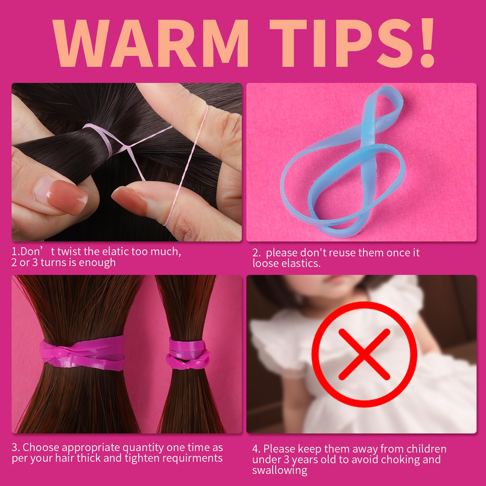 Teenitor hair bands used to braid hair for tidy, lasting styles.