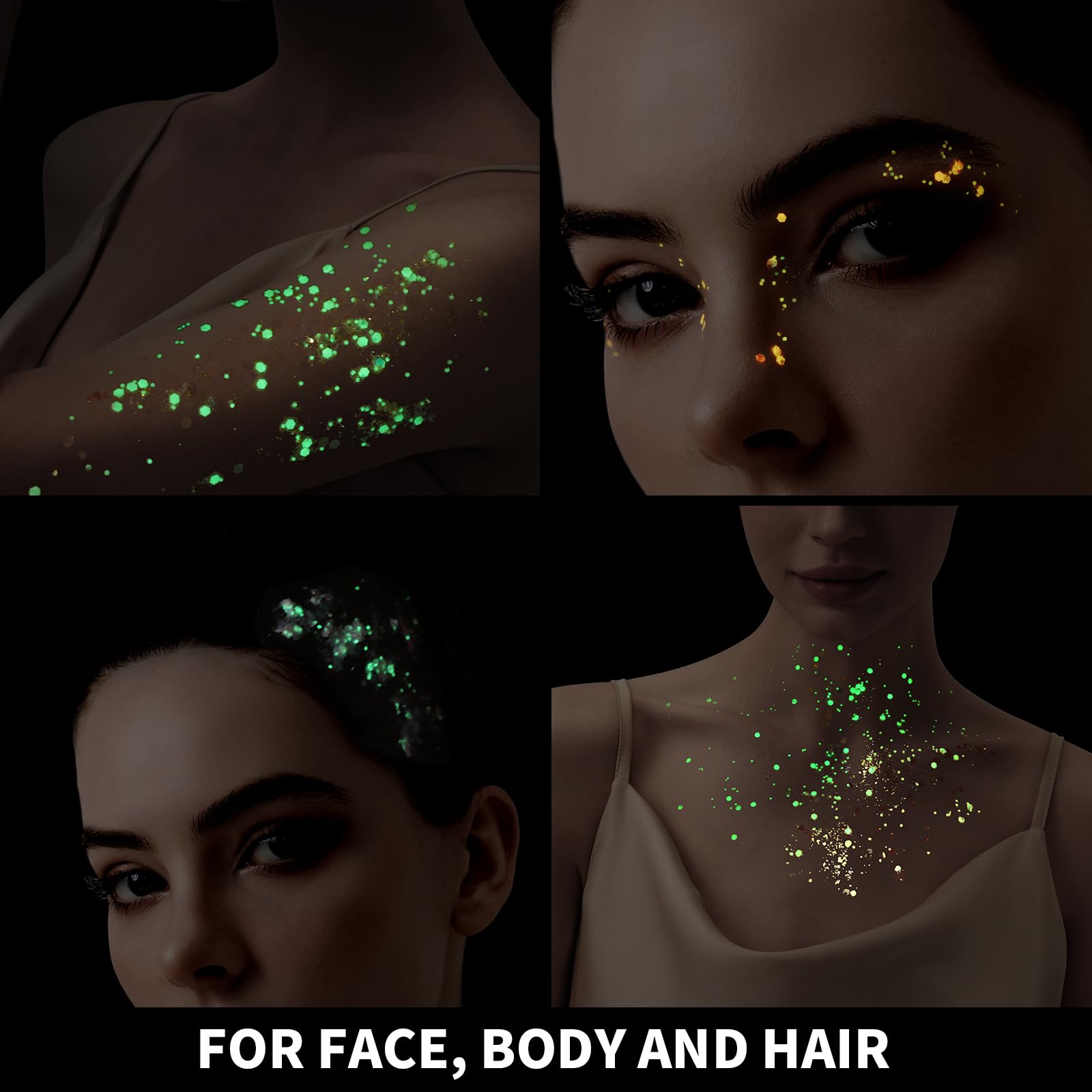 Teenitor long-lasting shine glitter gel on skin during festival night.