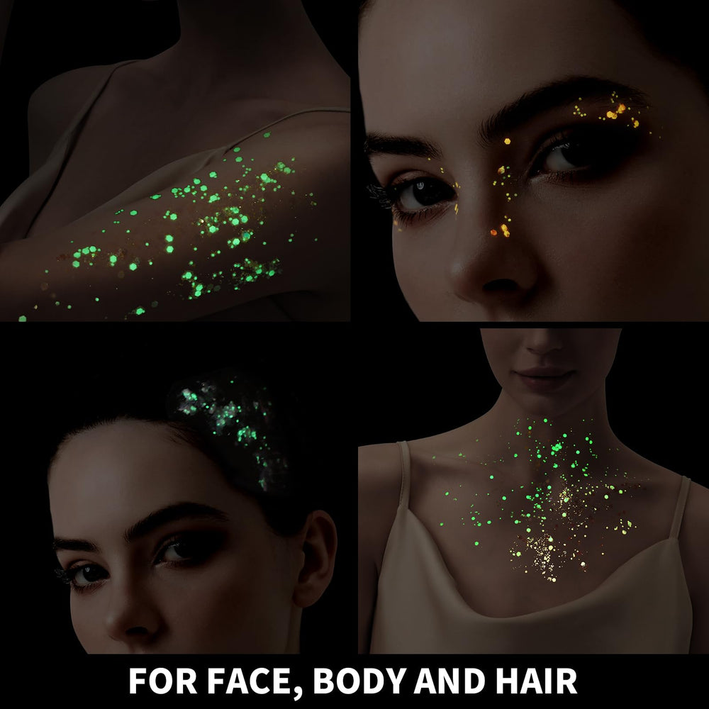 Teenitor long-lasting shine glitter gel on skin during festival night.