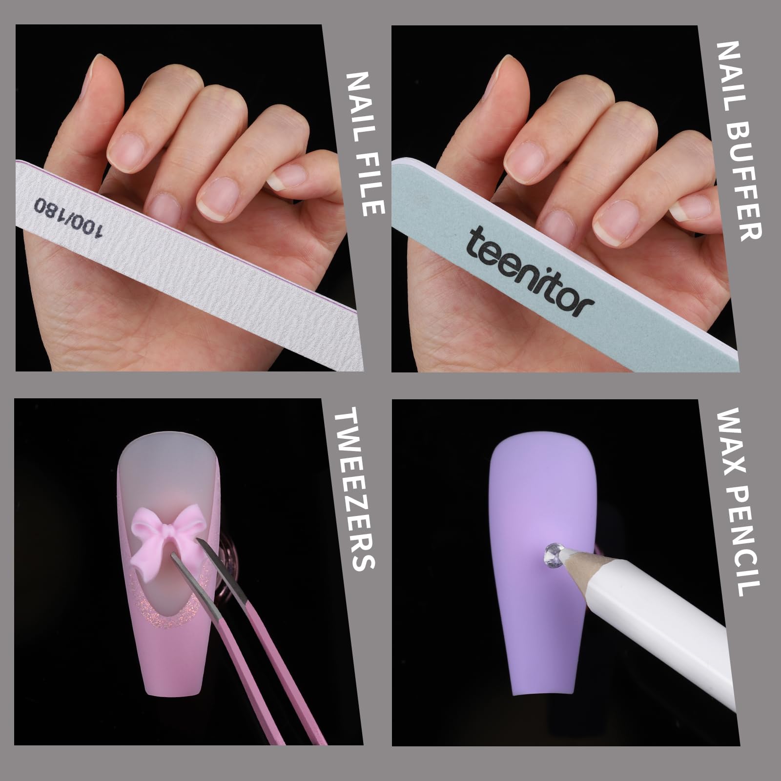 Teenitor magnetic press-on nail stand with tape supports practice and display.