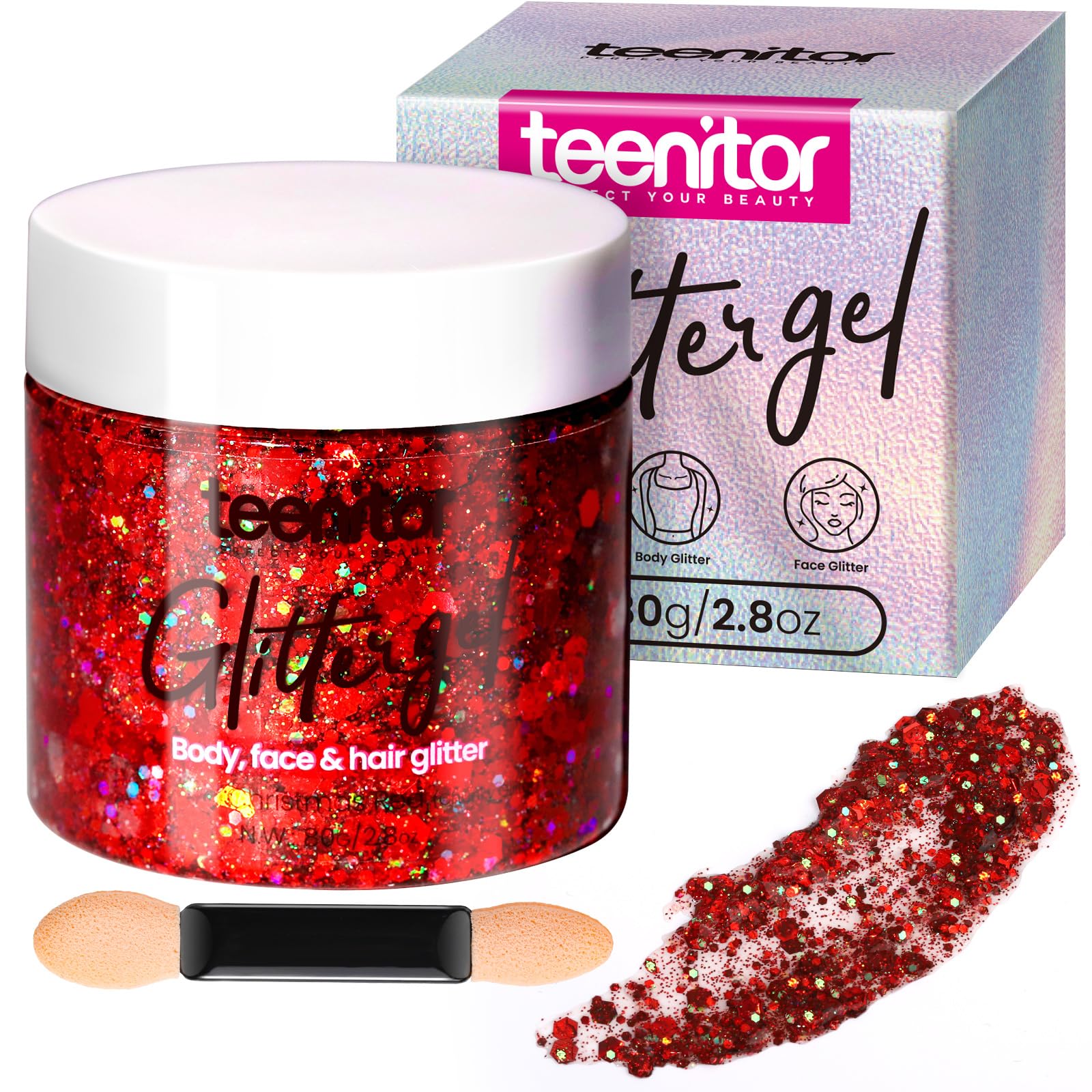 Teenitor red glitter gel bottle for bold festive shine