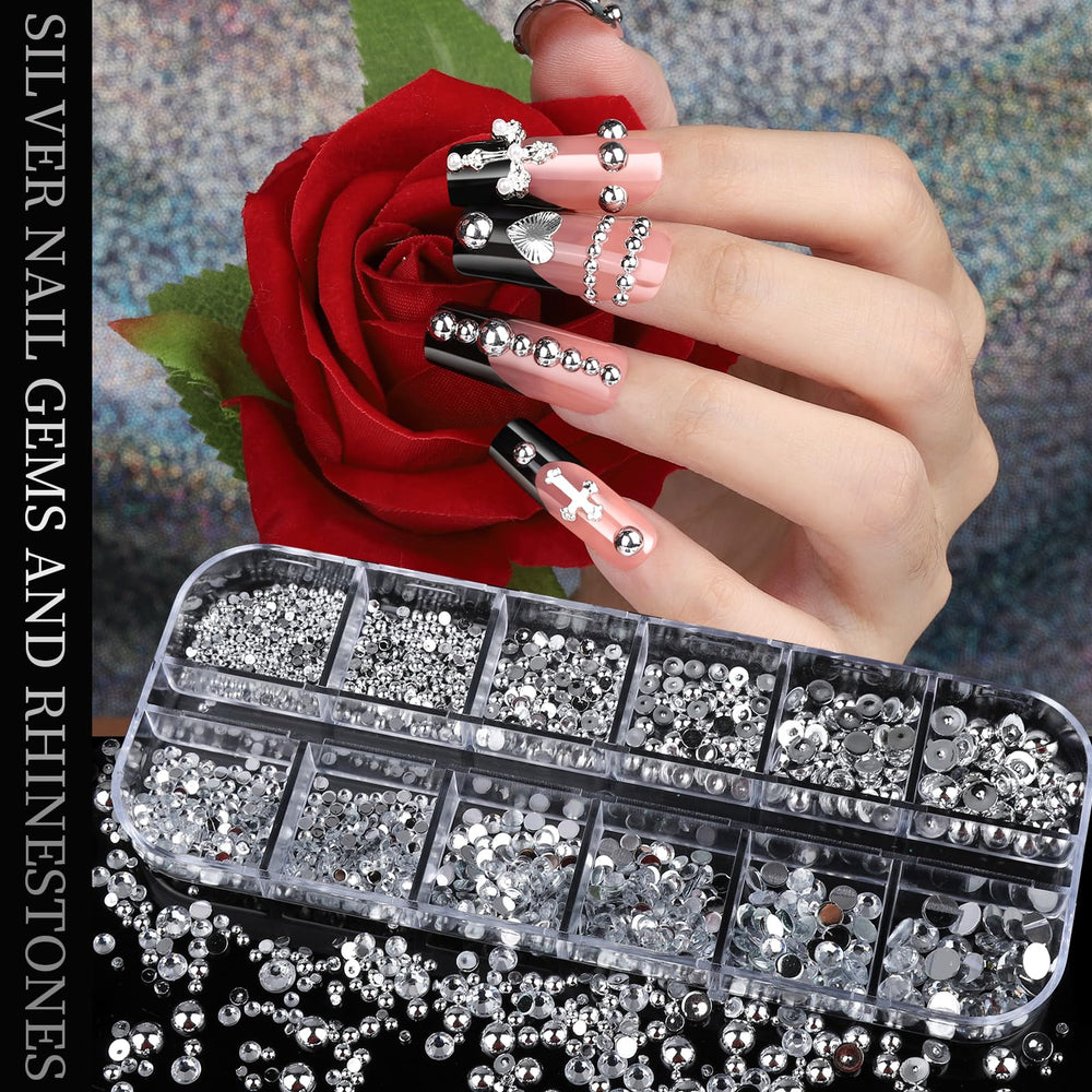 Teenitor silver nail beads and 18 charm shapes for versatility