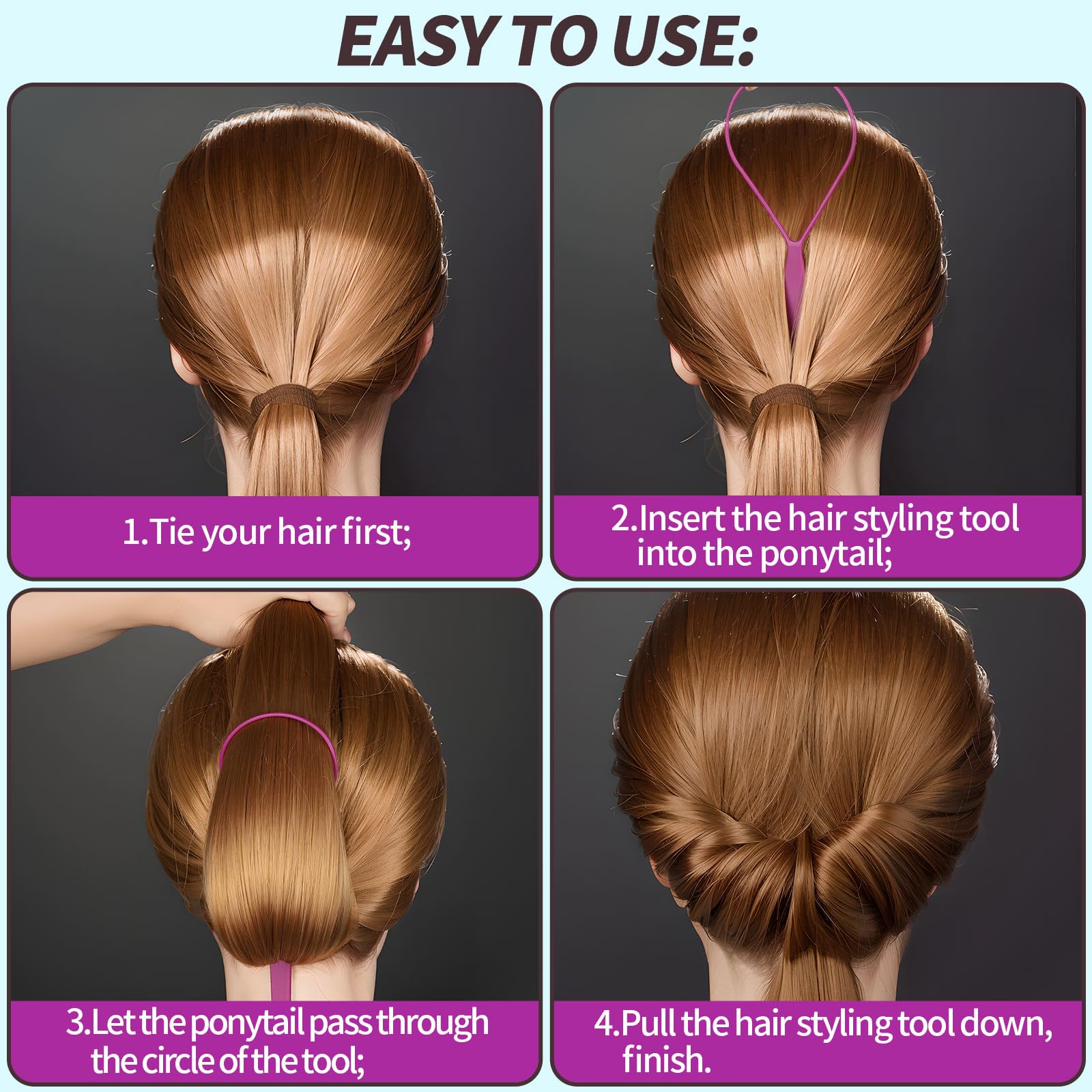 Teenitor twin-pair tail tools in blue and purple for versatile looks.