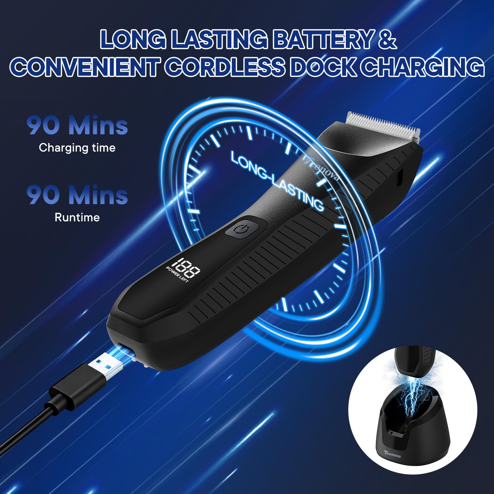 TEENOVA compact dock charging setup for easy top-ups.