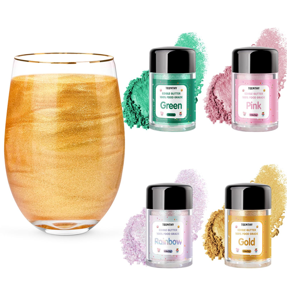 TEENTHY edible glitter gold bottle pour adds sparkling color to drinks and desserts.
