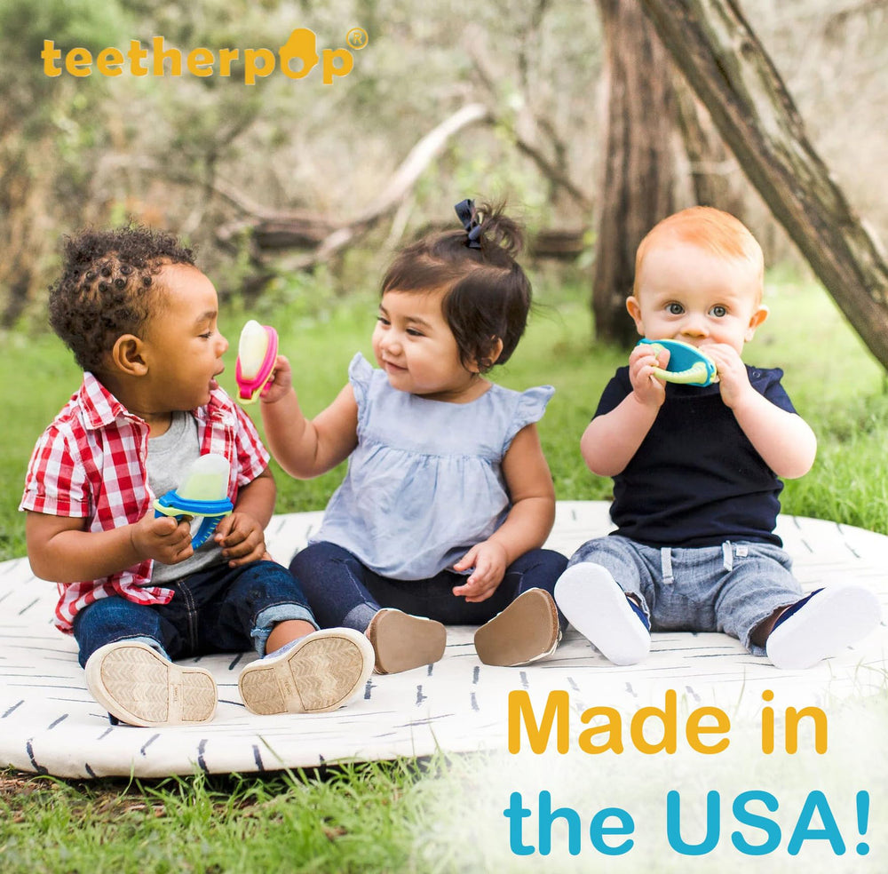 Teetherpop easy-grip teether for small hands and confident self-feeding.