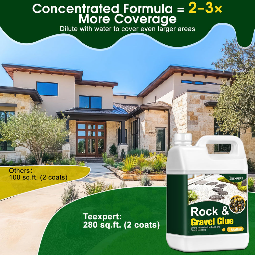 Teexpert rock glue dries clear for neat pathways and edges.