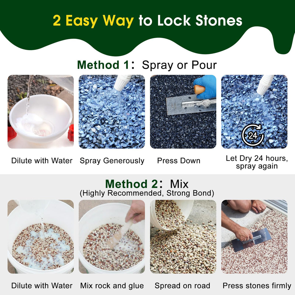 Teexpert rock glue dissolves with water mix for large-area projects.