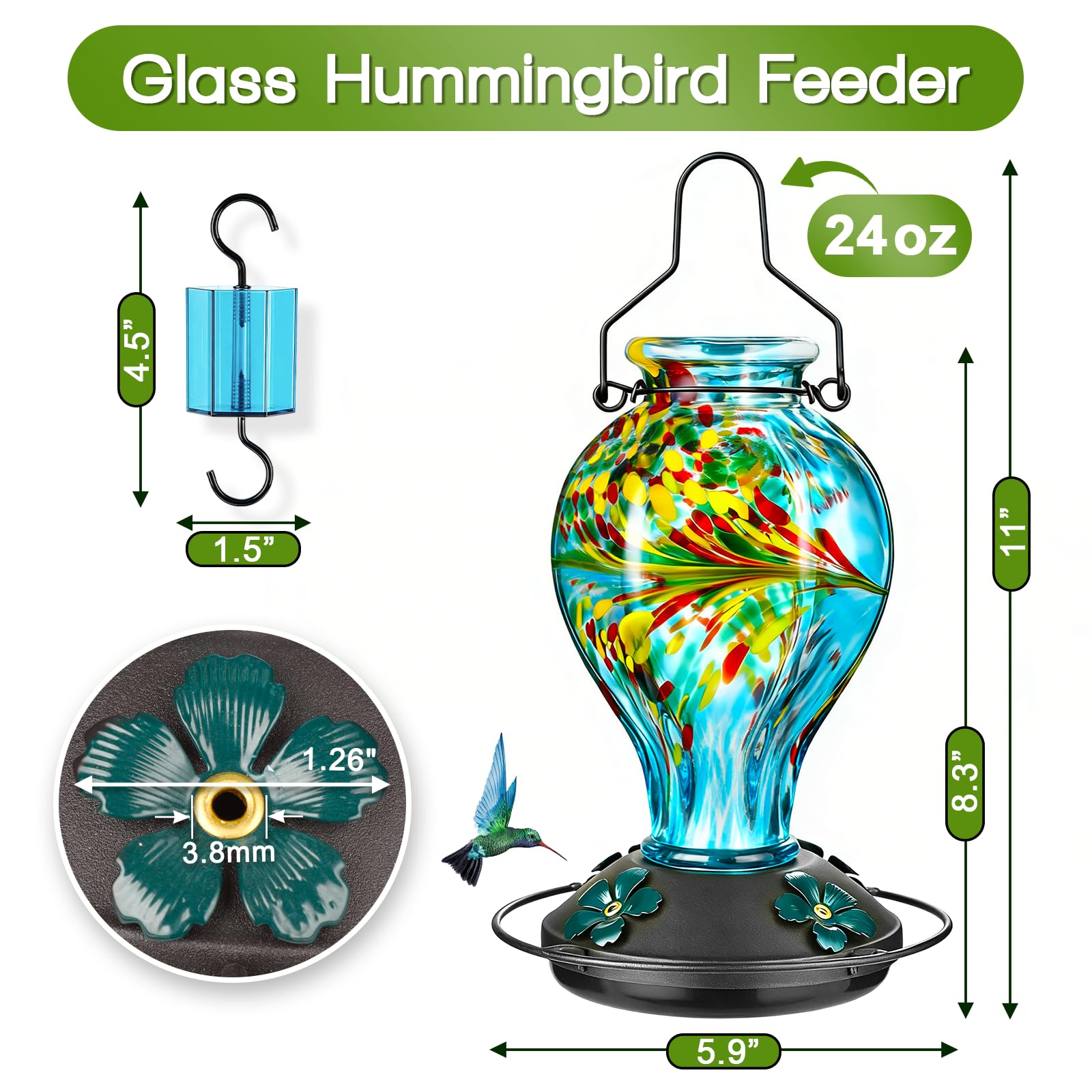 Tegarbed hanging hummingbird feeder showing ant moat and easy refills