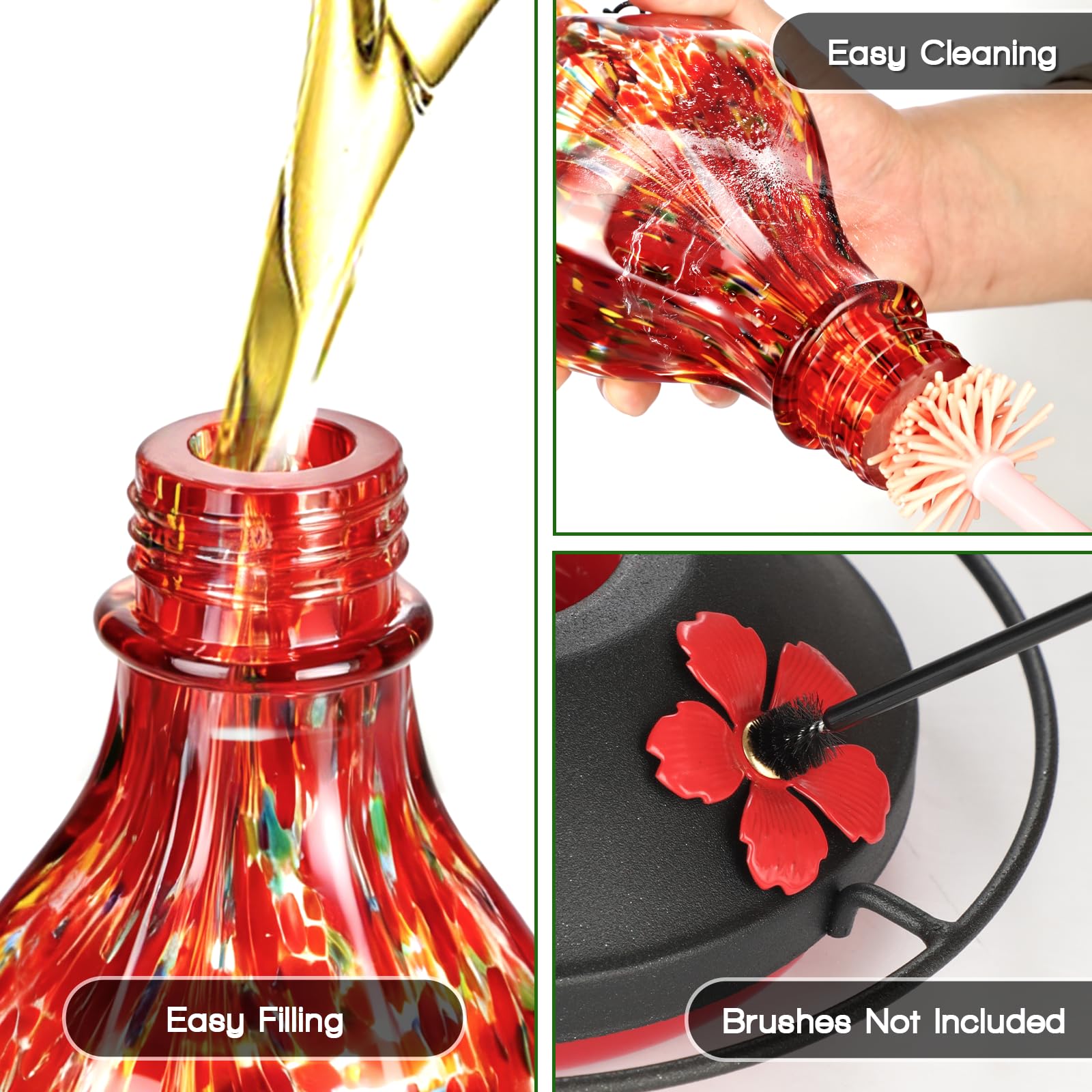 Tegarbed hummingbird feeder clear glass view showing nectar level.