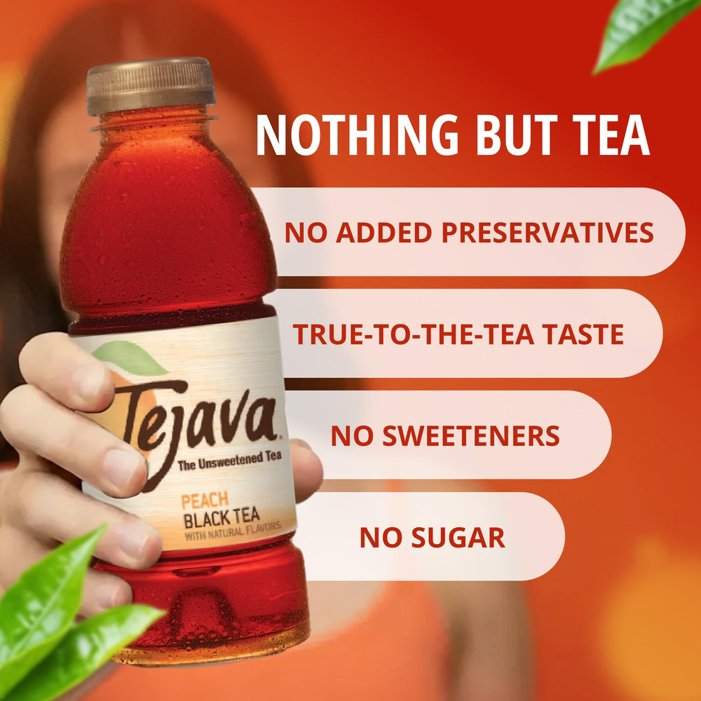 Tejava Peach Unsweetened Iced Tea 12-pack on shelf for gatherings