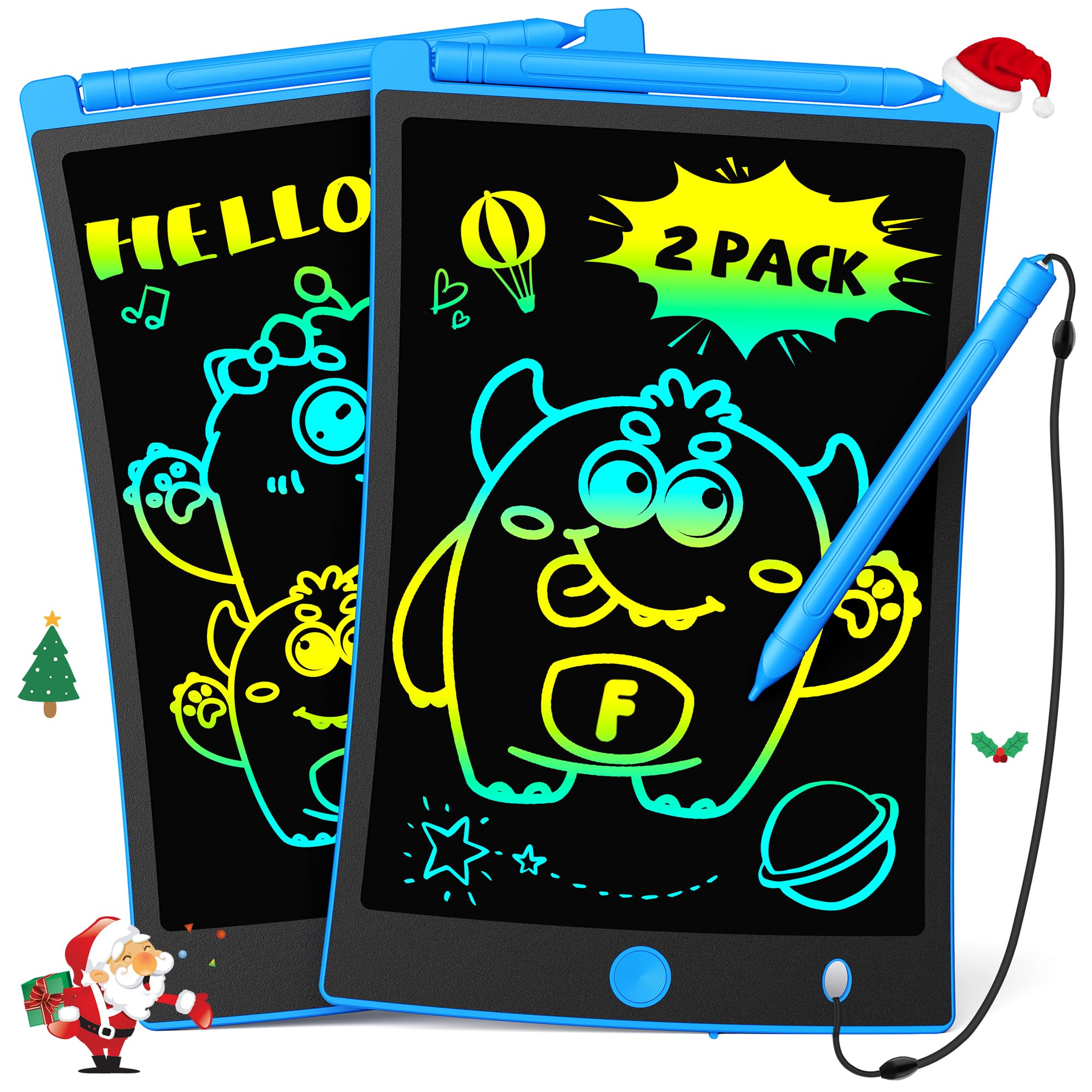 TEKFUN 2-pack LCD writing tablet blue front view for mess-free drawing on the go.
