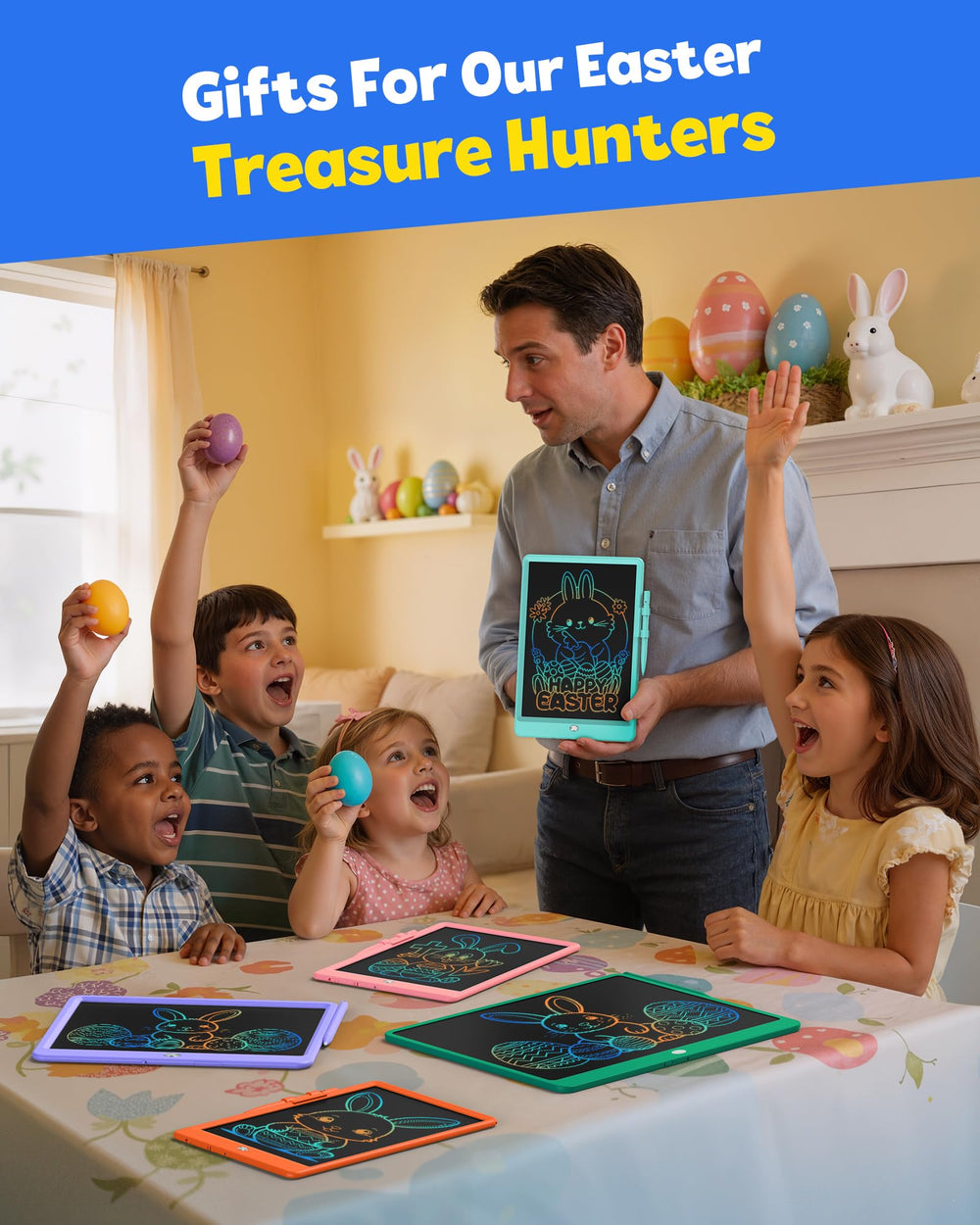 TEKFUN doodle board color screen highlights eye protection for kids' drawing.