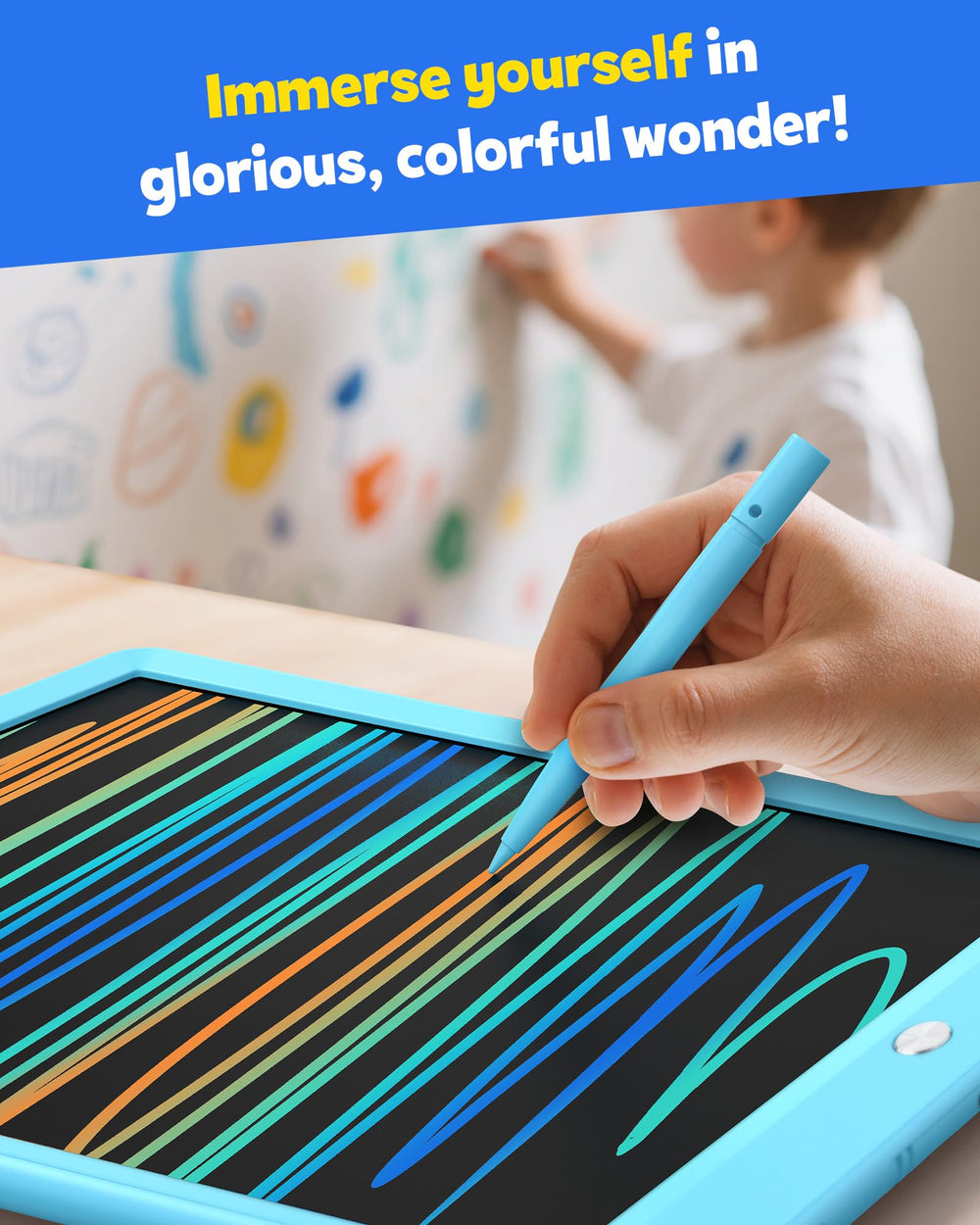 TEKFUN LCD writing tablet battery life indicator hints at long use.