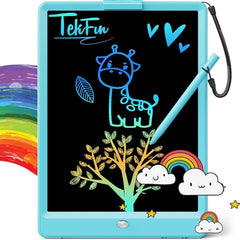 TEKFUN LCD writing tablet blue front view shows a mess-free drawing space for kids.