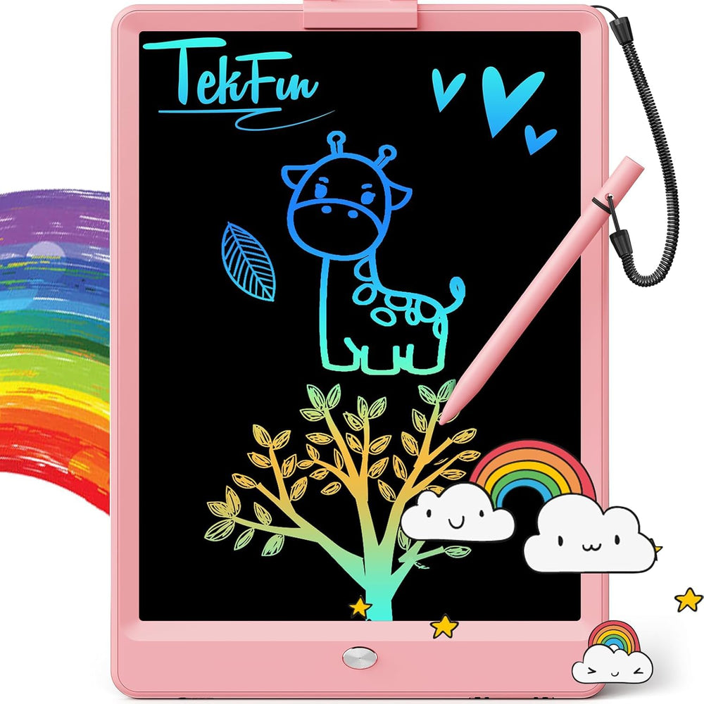 TEKFUN pink LCD writing tablet front view for mess-free doodling on the go