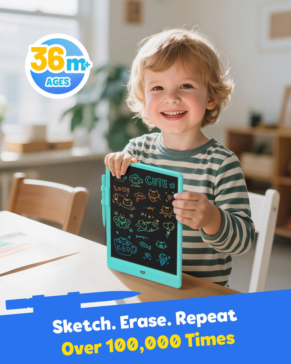 TEKFUN writing tablet with stylus enables pressure-sensitive drawing.