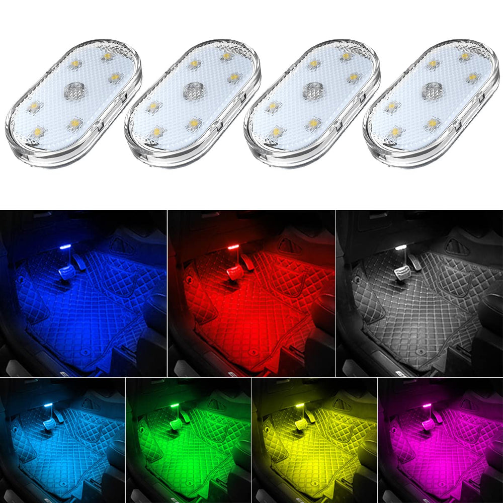 TEKSHINNY 4Pcs interior car LED lights with 7 color options for ambiance.