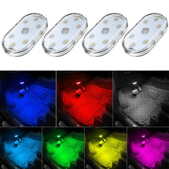TEKSHINNY 4Pcs interior car LED lights with 7 color options for ambiance.