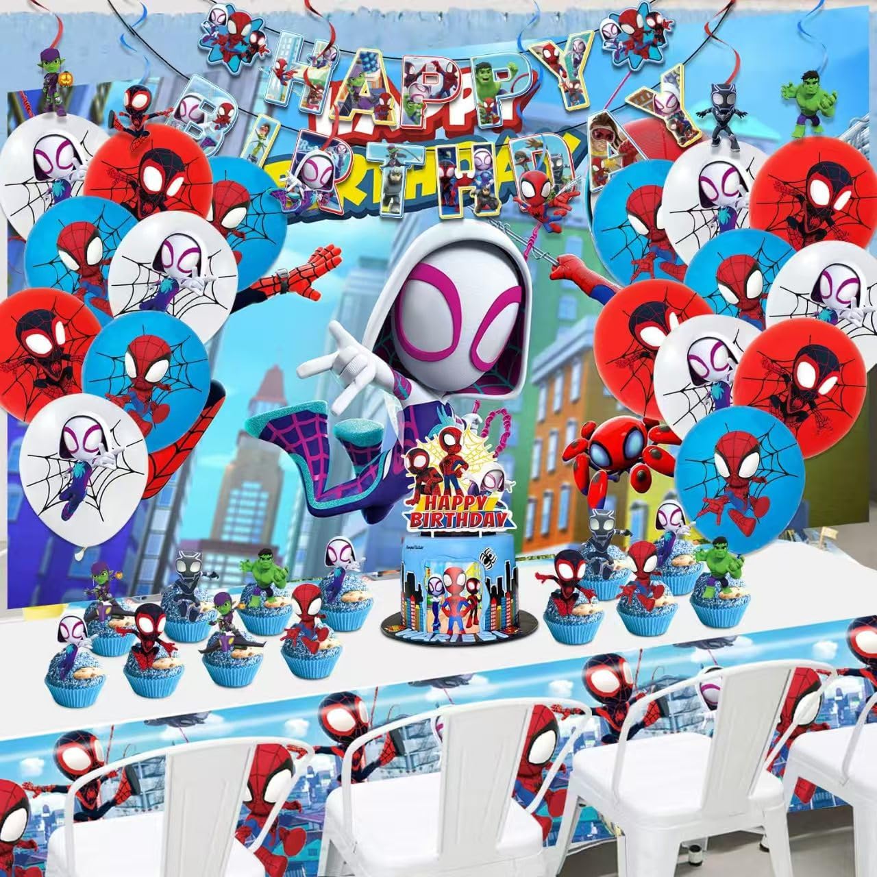 Telifor Spidey backdrop decoration enhances superhero party scenes