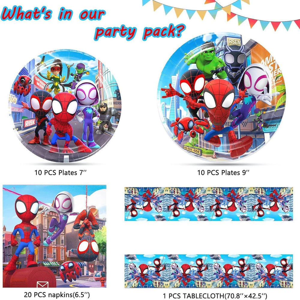 Telifor Spidey birthday plates 9in, sturdy tableware for kids' party feasts.