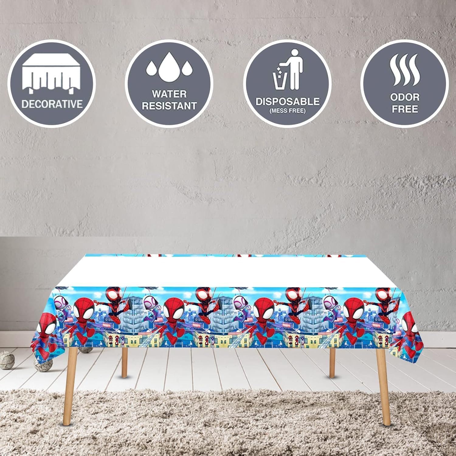 Telifor Spidey birthday tablecover, shield table surfaces during celebrations.