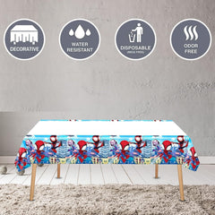 Telifor Spidey birthday tablecover, shield table surfaces during celebrations.