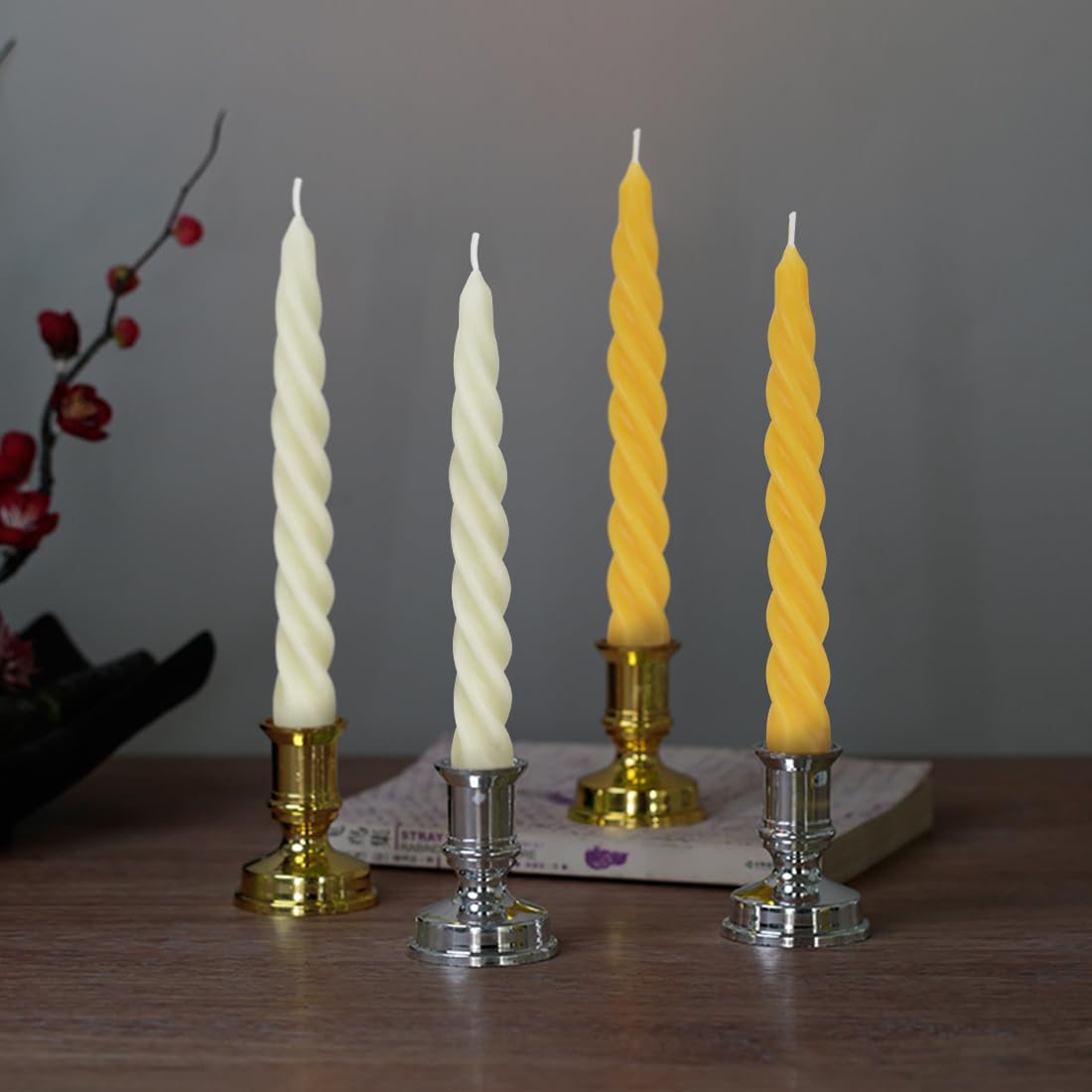TELOSMA smokeless beeswax tapers ideal for dinner parties.