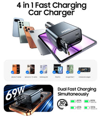 Temdan 4-port PD USB-C USB-A car charger powers multiple devices on the road