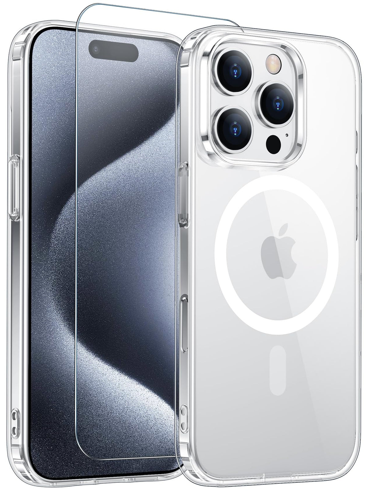 Temdan clear MagSafe case front view showing clarity and protection for iPhone 15 Pro Max