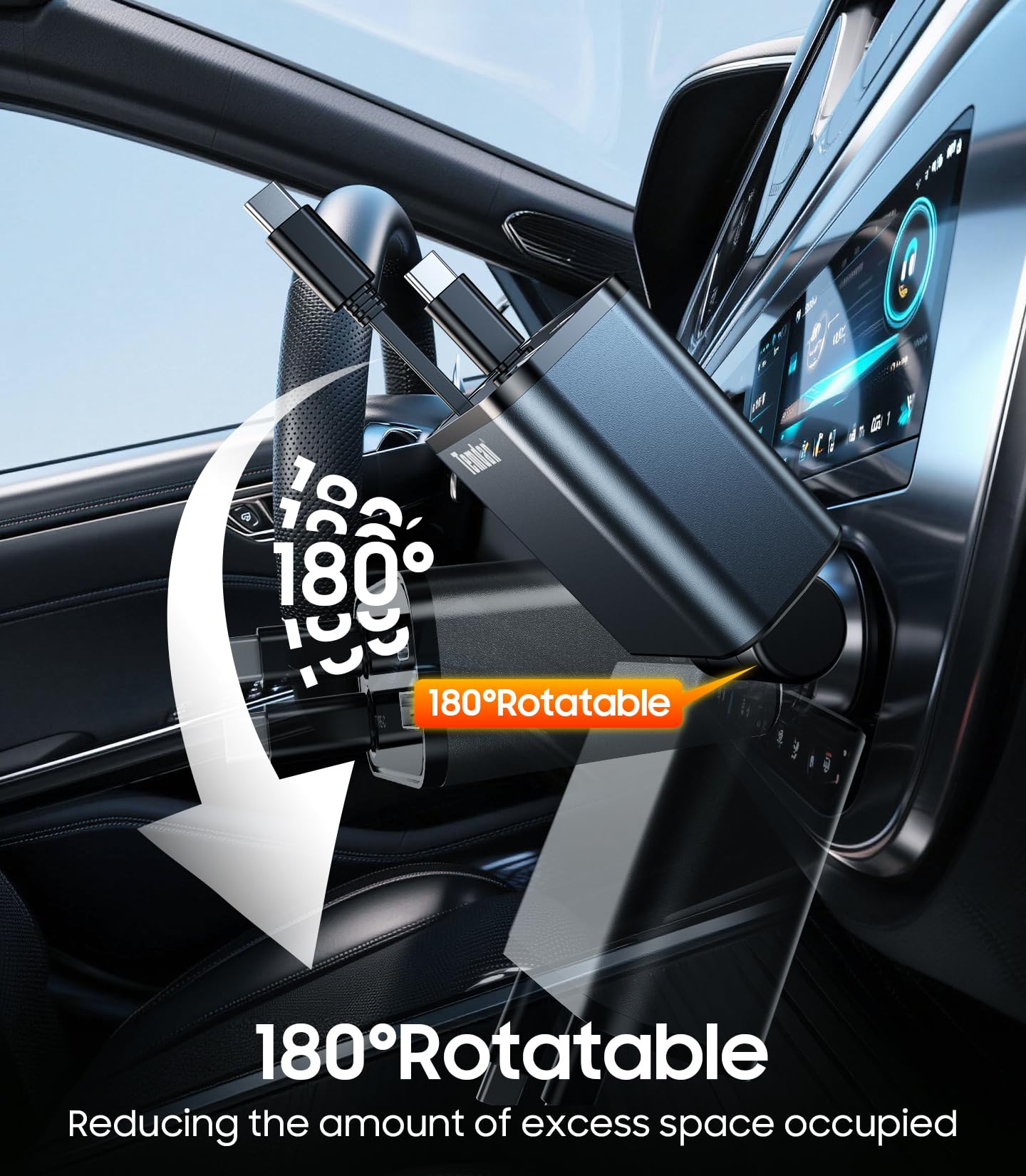 Temdan retractable cords tucked inside for a neat, tangle-free interior