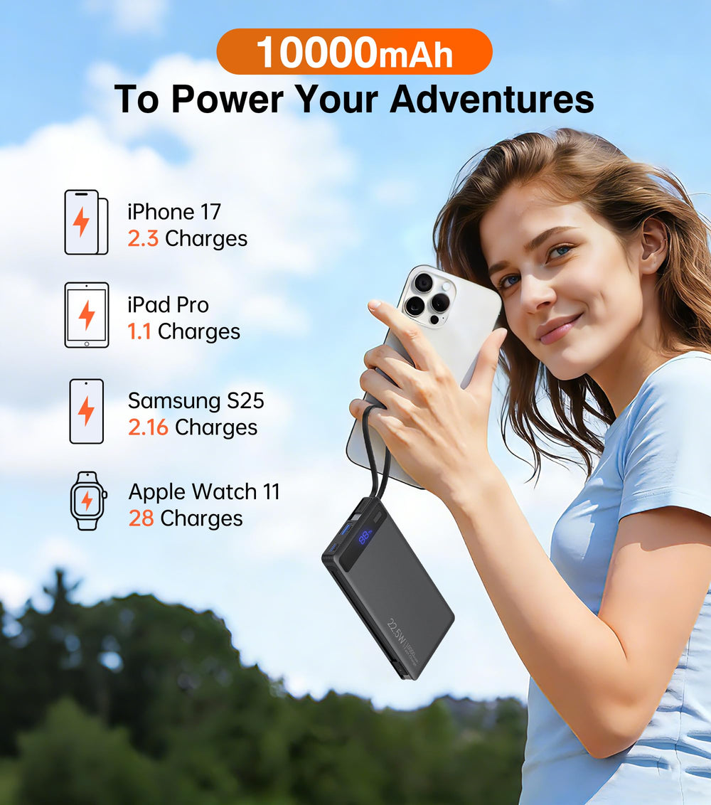 TEMINICE power bank charges four devices simultaneously with USB-C and USB-A ports.