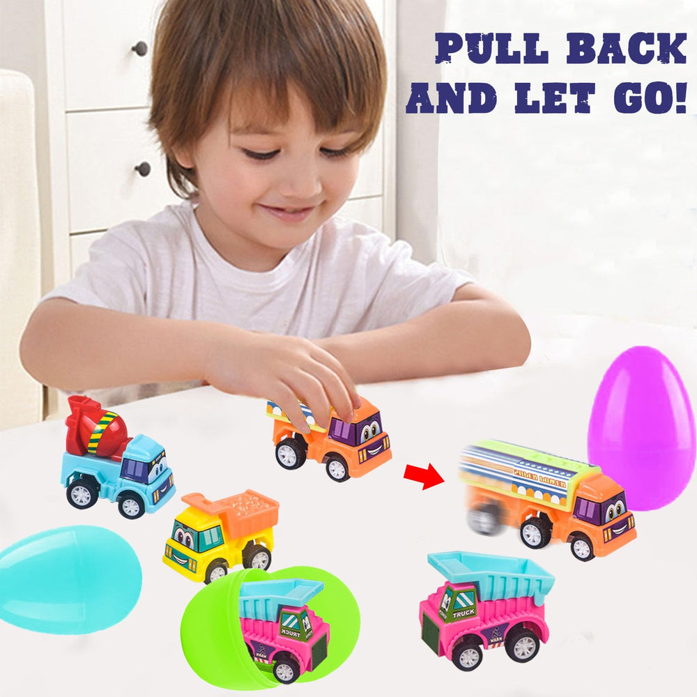 Colorful TEMOGU eggs reveal varied vehicles for learning through play.