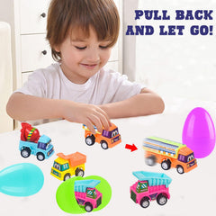 Colorful TEMOGU eggs reveal varied vehicles for learning through play.