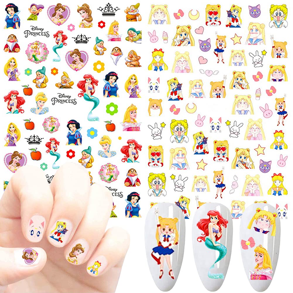 Temote 7-sheets set offers versatile cartoon decals for nails and DIY crafts.