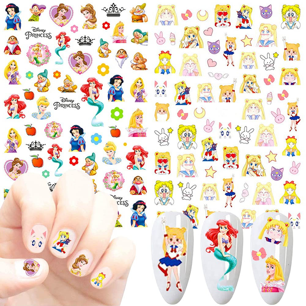 Temote 7-sheets set offers versatile cartoon decals for nails and DIY crafts.