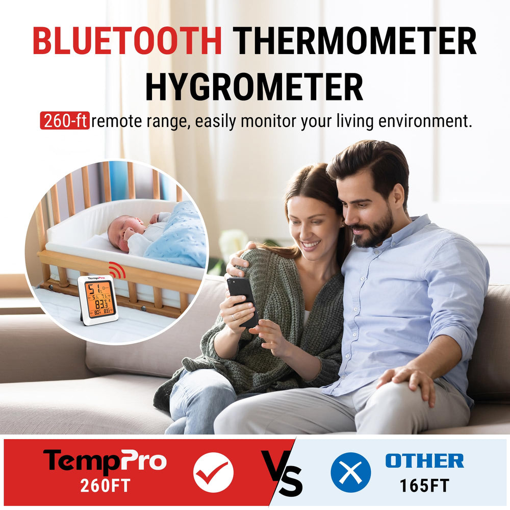 TempPro 260ft range visual highlights flexible monitoring across spaces.