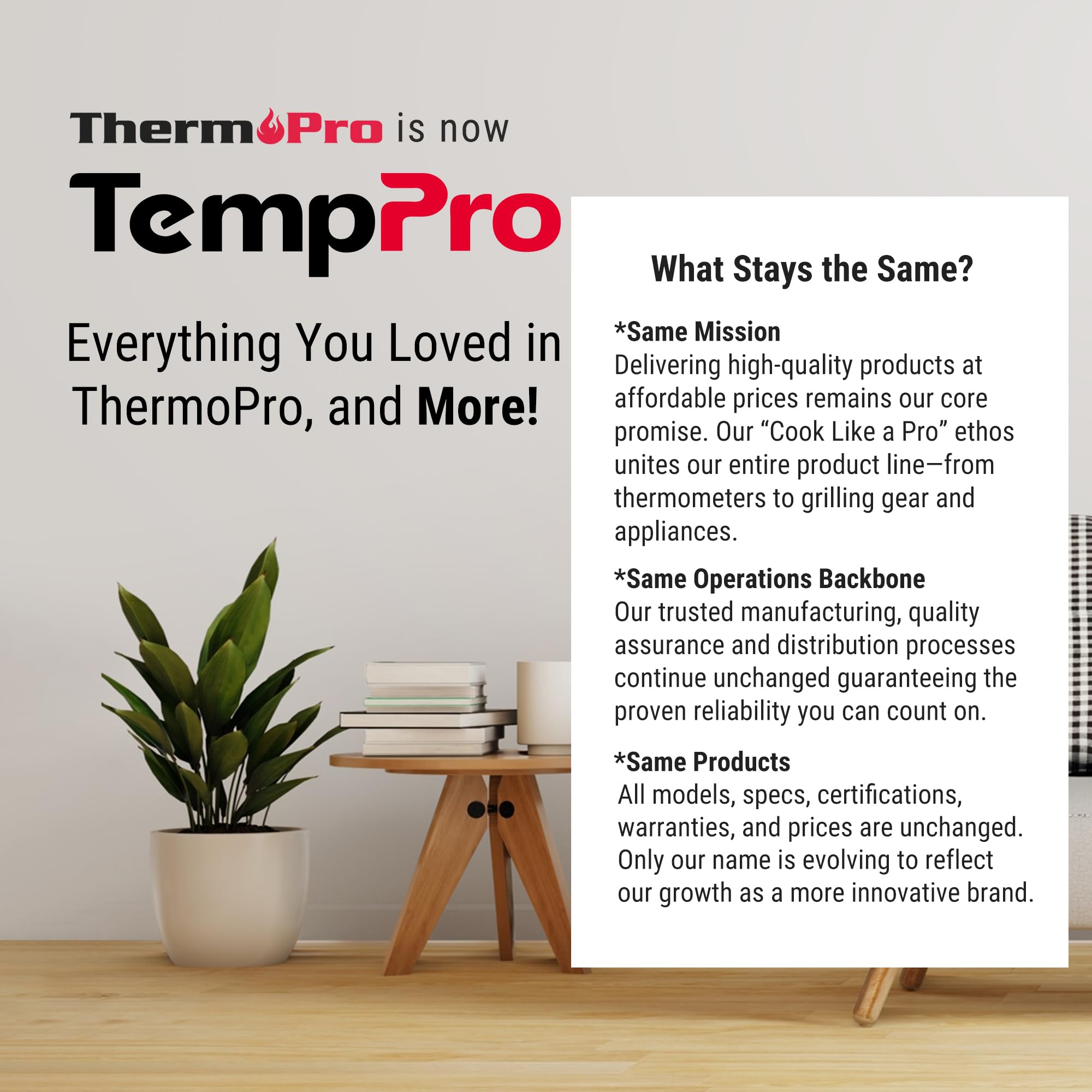 TempPro TP150 brand transition note on packaging informs customers.