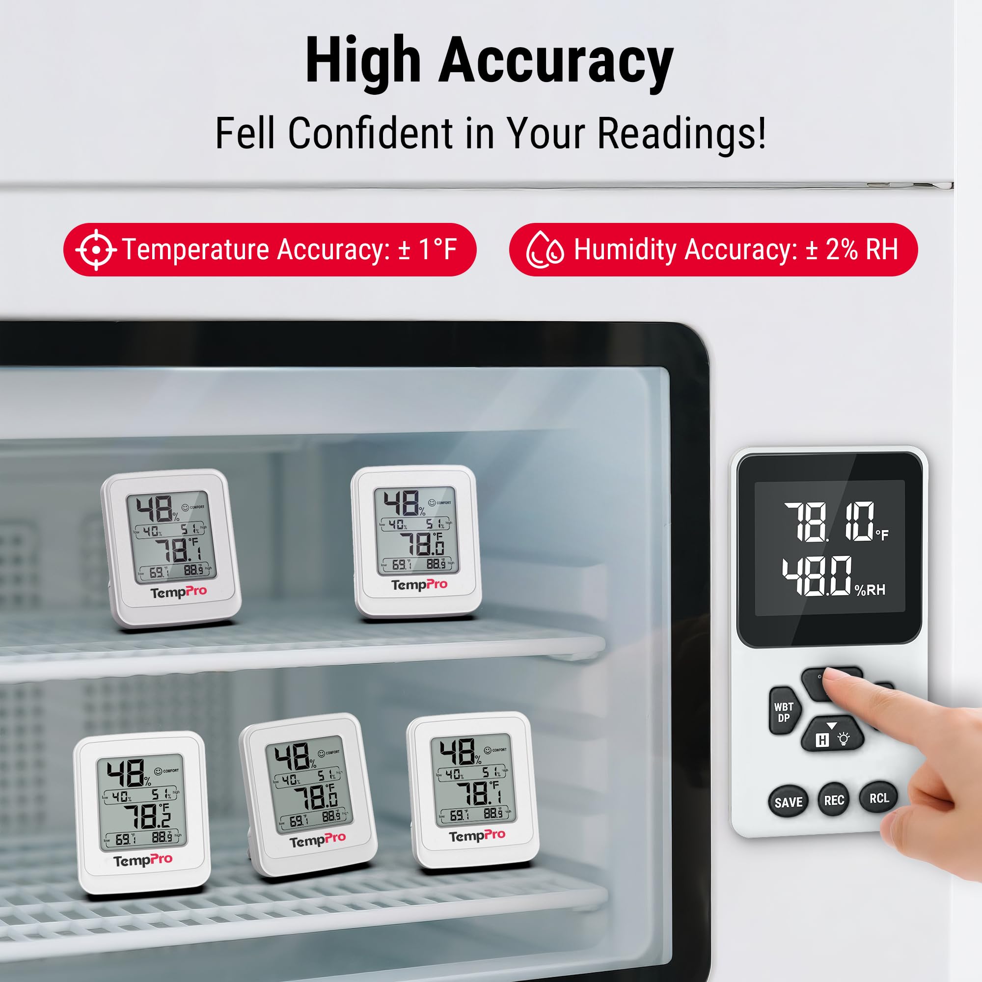 TempPro TP150 comfort icons quickly indicate environmental comfort.