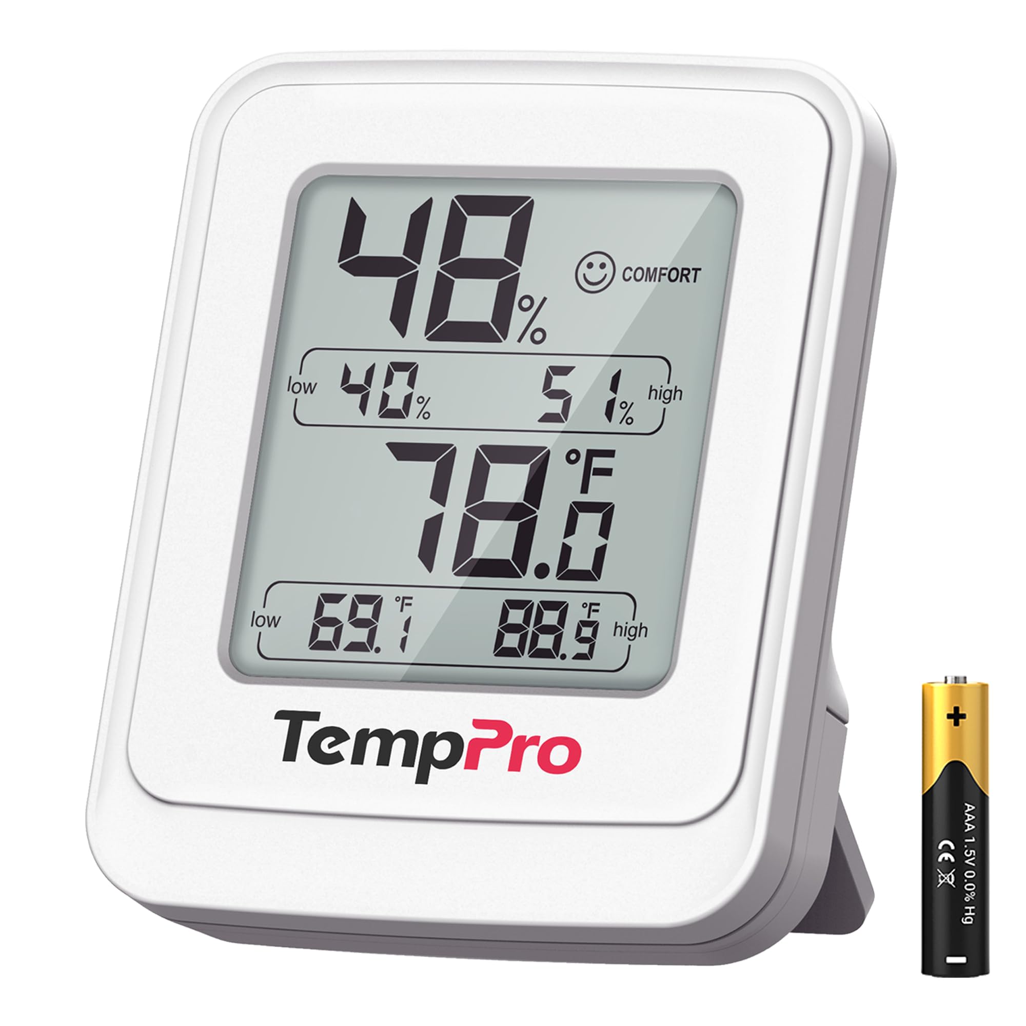 TempPro TP150 greenhouse display shows temperature and humidity clearly.