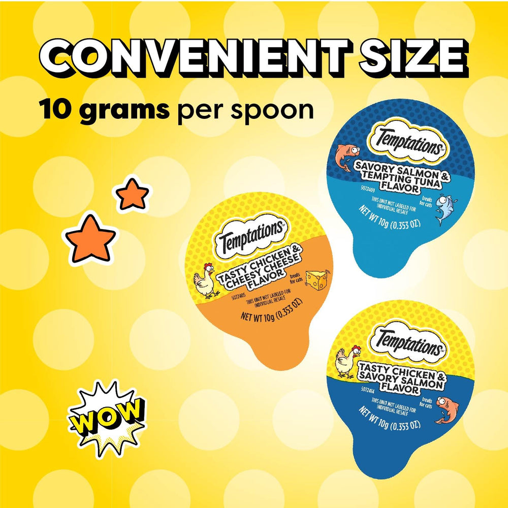 Temptations cat treats Lickable Spoons as a tasty food topper.