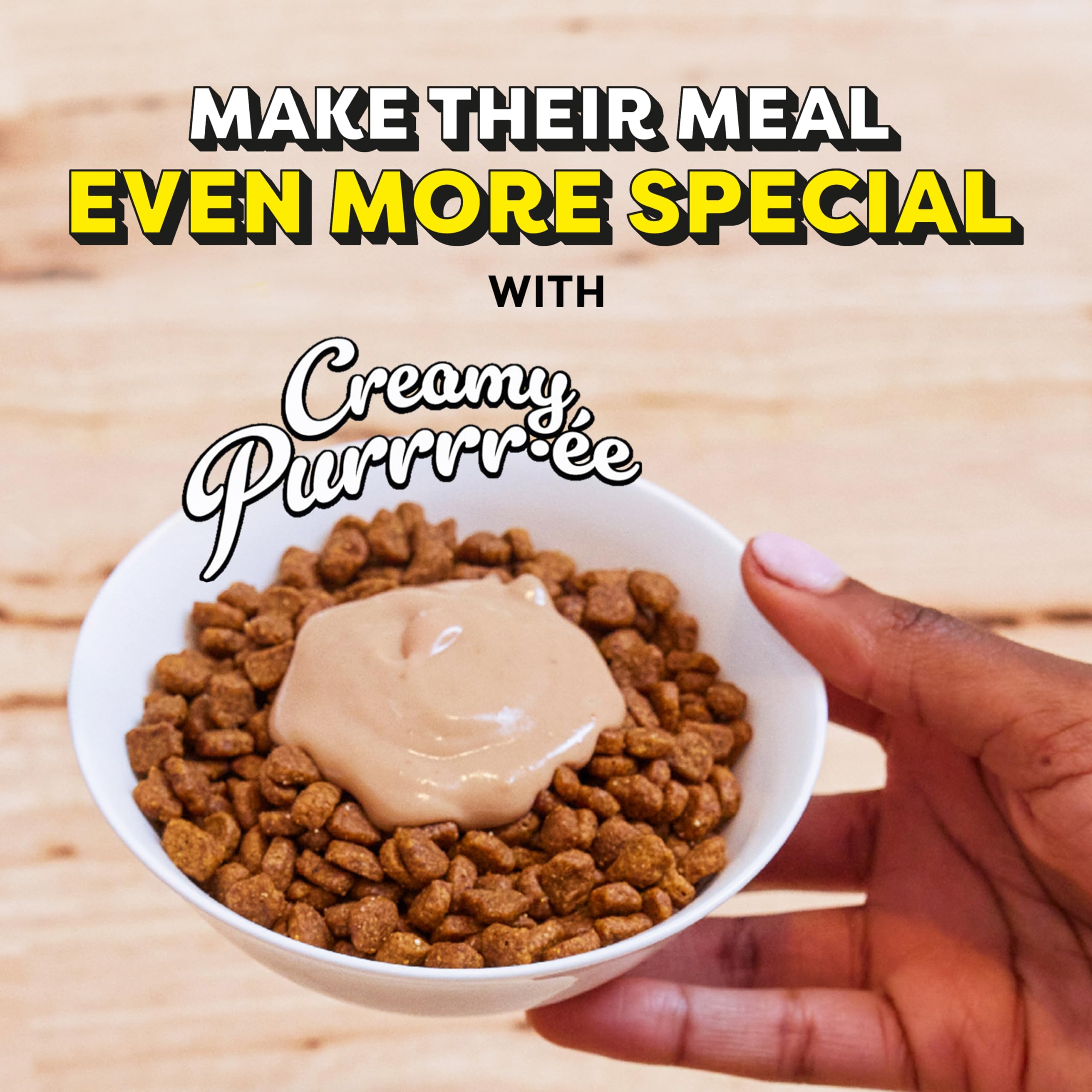 Moisture-rich Temptations puree snack for a juicy cat treat.