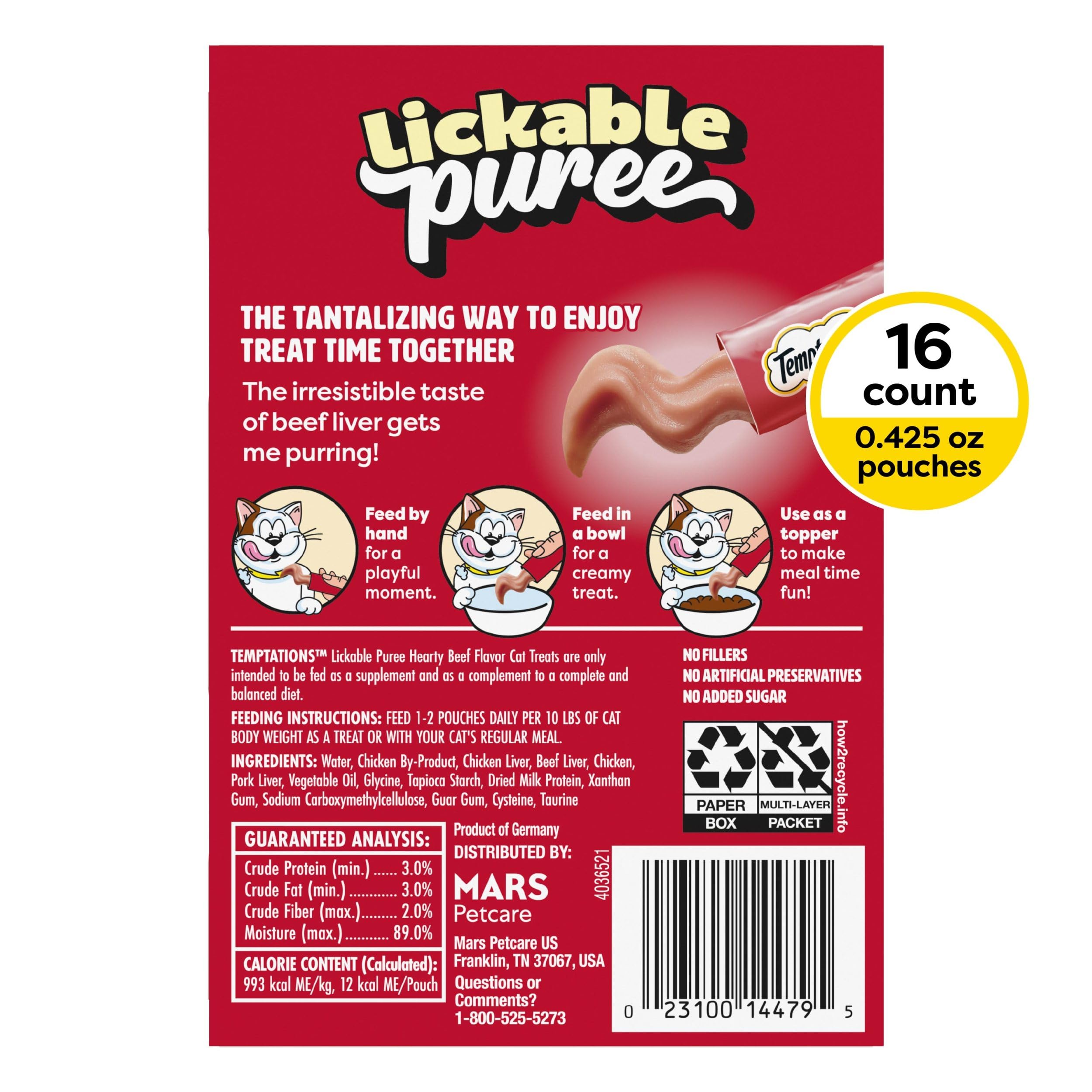 Temptations Creamy Puree Squeezable tube used for hands-on bonding with your cat.