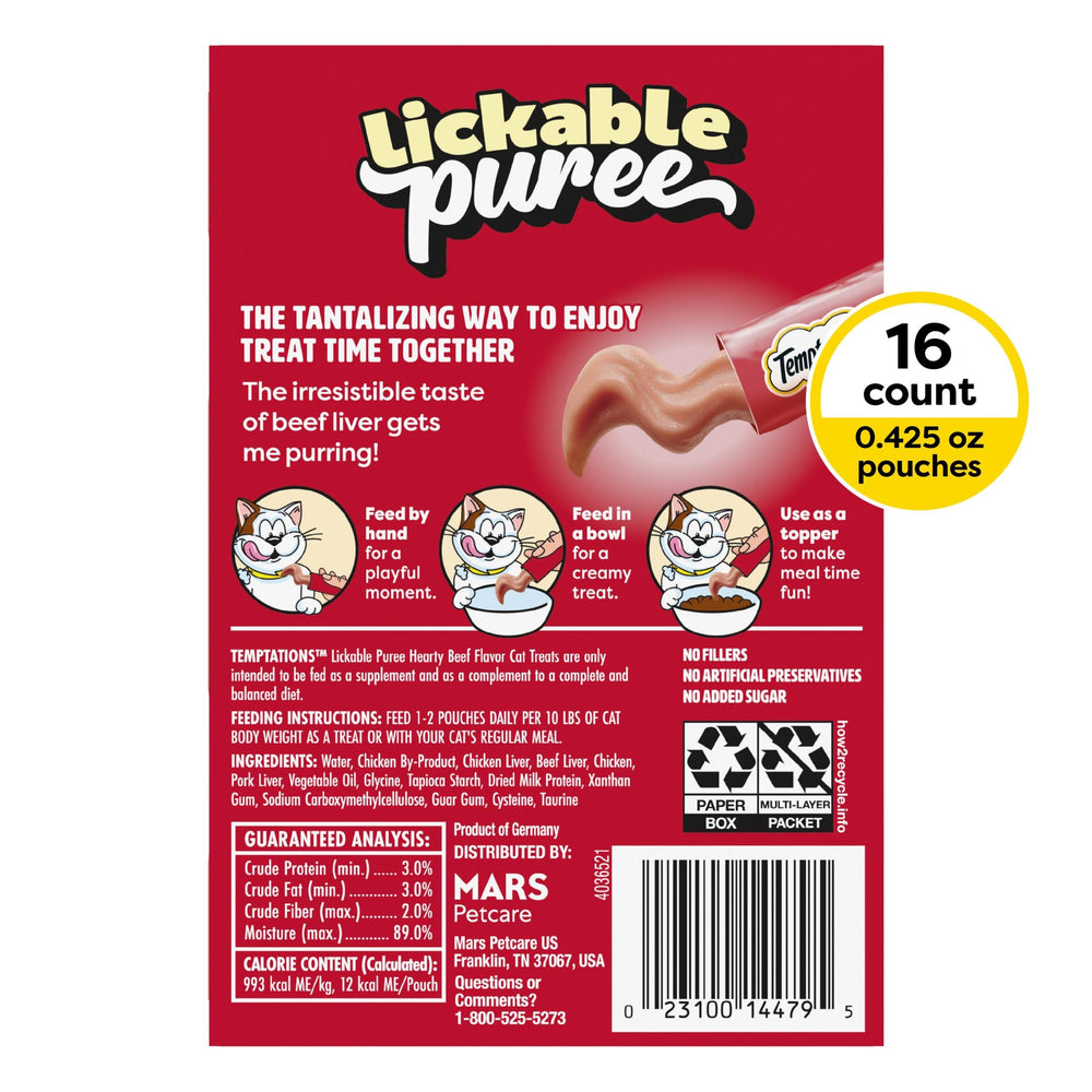 Temptations Creamy Puree Squeezable tube used for hands-on bonding with your cat.
