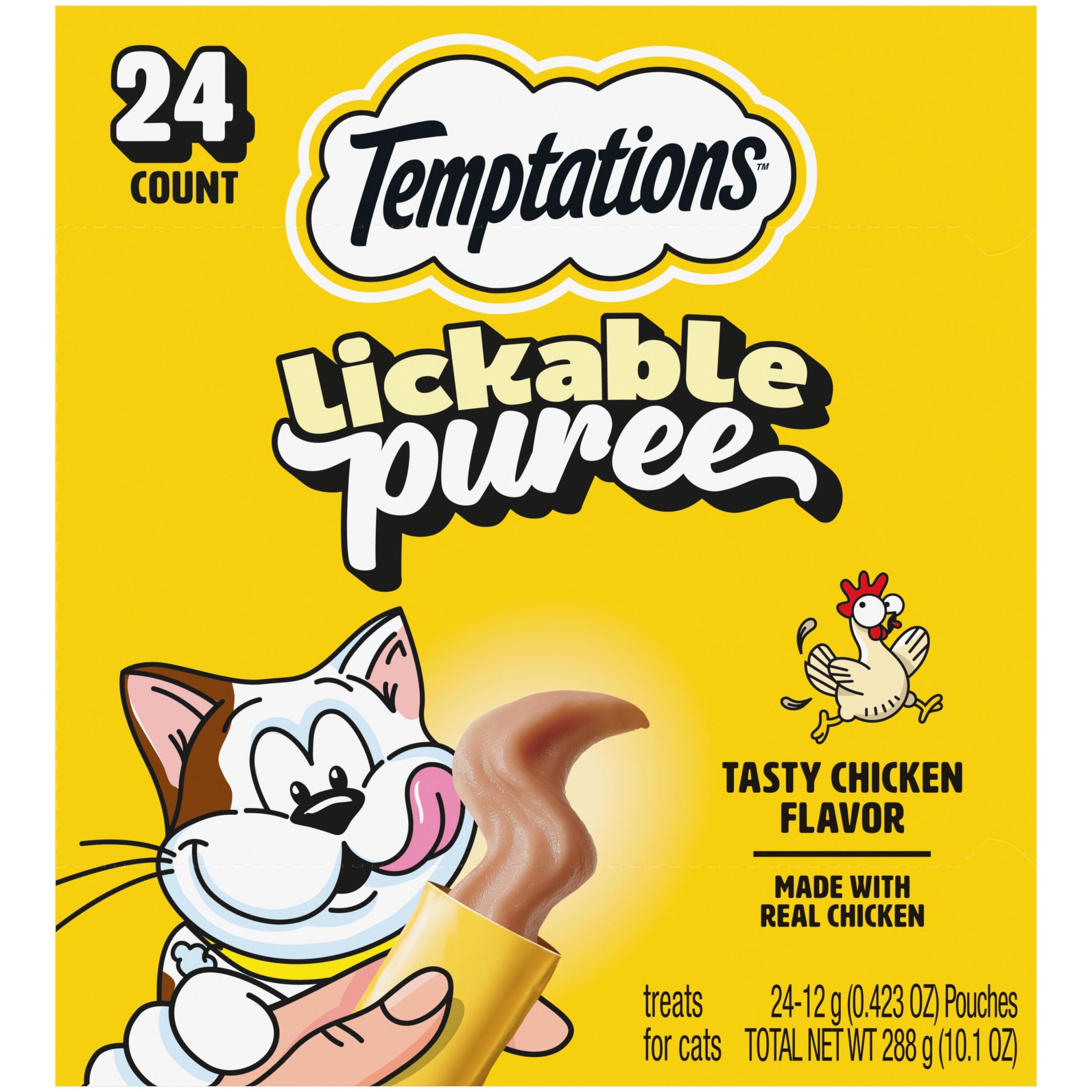 Temptations Creamy Puree squeezable tube with chicken for bonding moments.