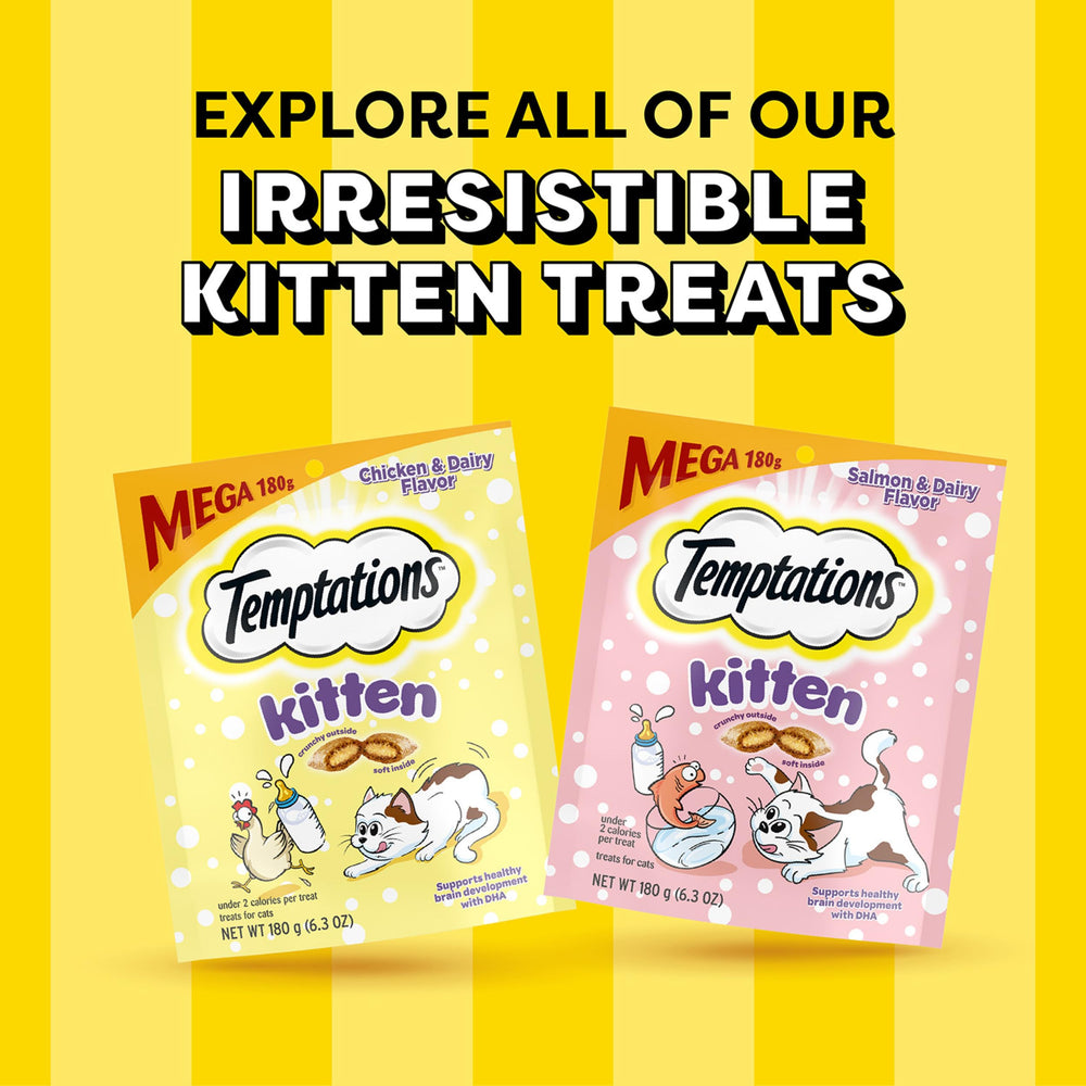 Temptations crunchy-soft kitten treats provide satisfying texture.