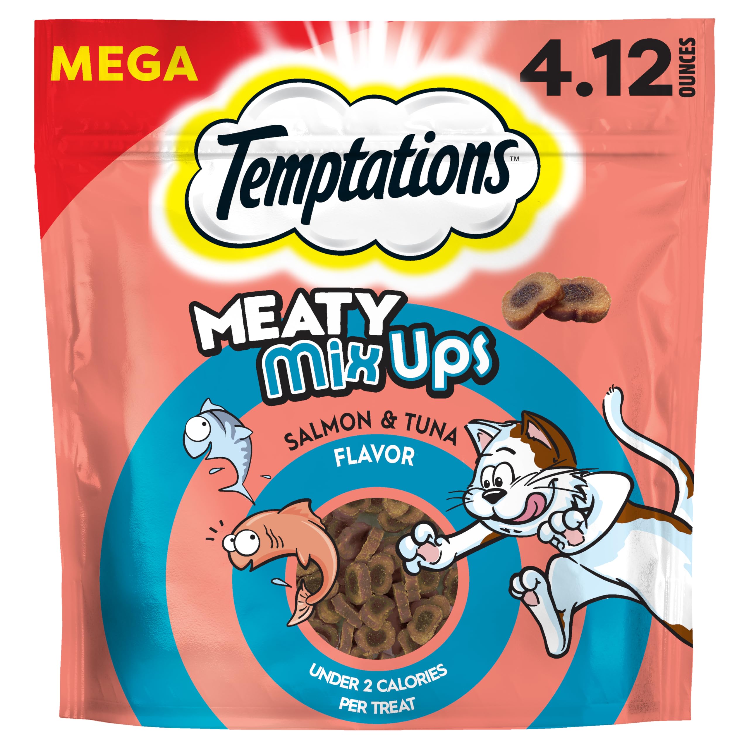 Temptations Meaty MixUps salmon-tuna pack rewards your cat with layered flavors.