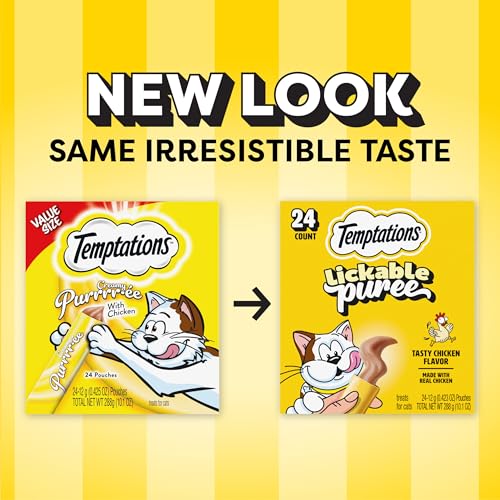 Temptations squeezable cat treat hand feeding creates a playful interaction.