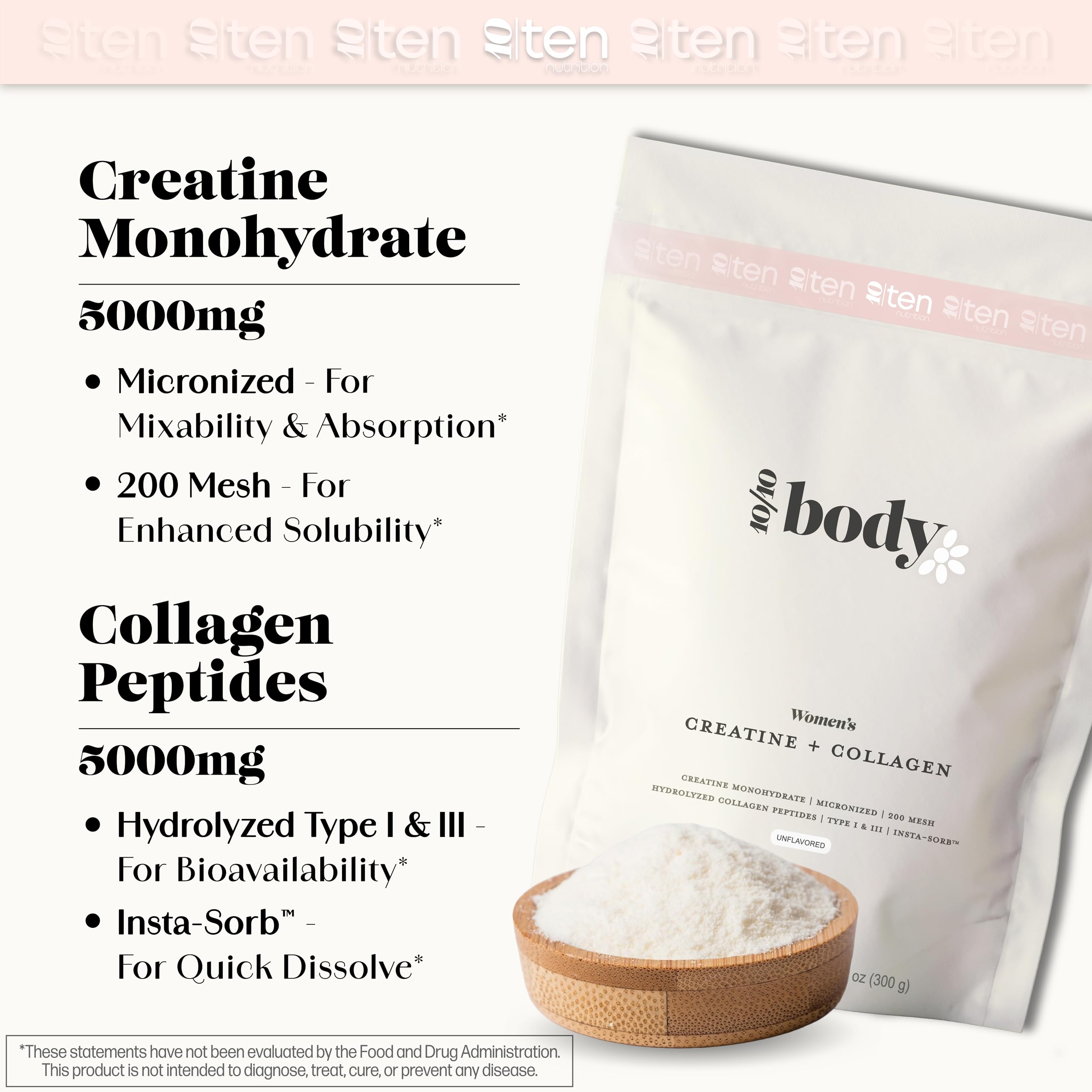 10Ten Nutrition Creatine + Collagen scoop for precise daily serving