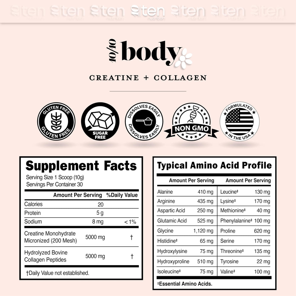 10Ten Nutrition Creatine + Collagen blends smoothly into smoothies for daily recovery